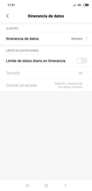 Seleccione Itinerancia de datos
