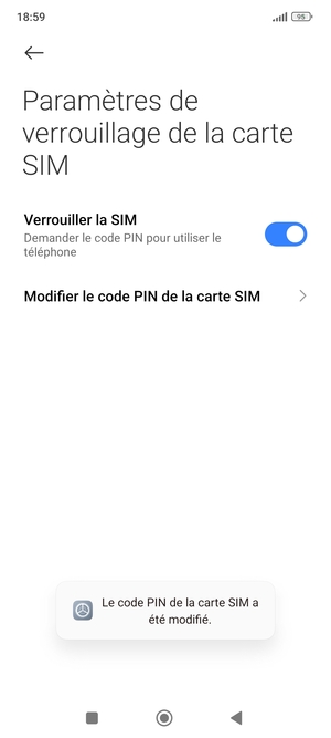 Votre code PIN de la carte SIM a été modifié