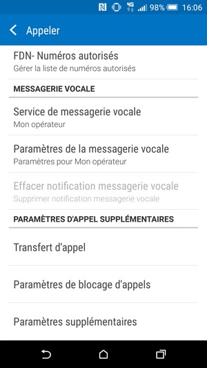 Faites défiler et sélectionnez Paramètres de la messagerie vocale