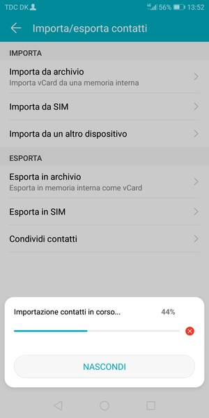 I tuoi contatti verranno salvati sul tuo account Google, e salvati sul tuo telefono la prossima volta che Google sarà sincronizzato.