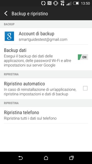 Seleziona Account di backup
