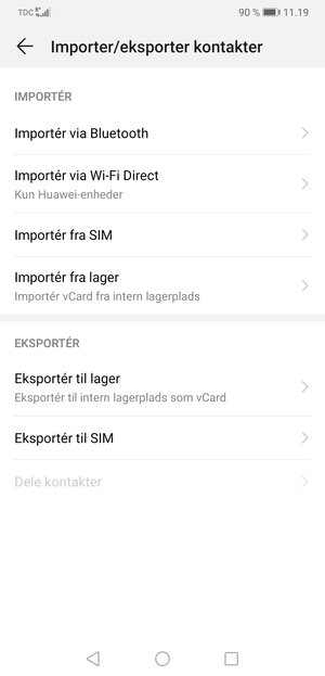 Vælg Importér fra SIM