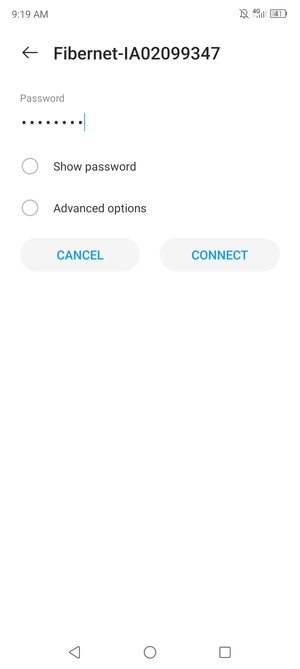 Enter the Wi-Fi password and select CONNECT