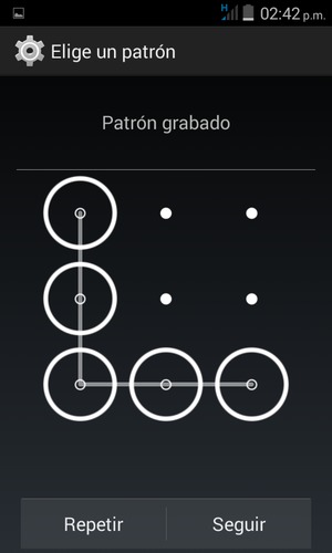 Dibuje un patrón de desbloqueo y seleccione Seguir