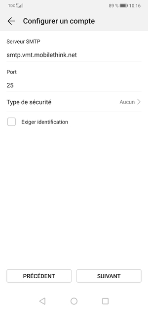 Décochez la case Exiger identification et sélectionnez SUIVANT