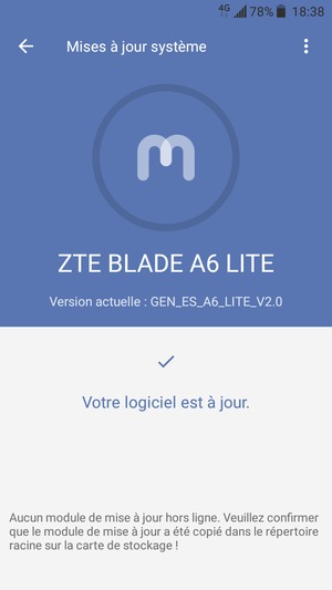 Si votre téléphone est à jour, vous verrez l'écran suivant