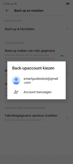 Selecteer uw back-up-account