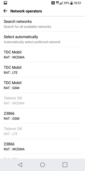Select a network operator from the list