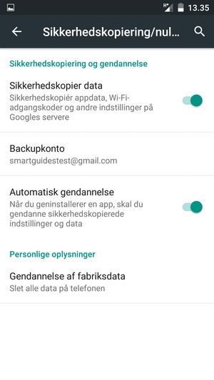 Vælg Backupkonto