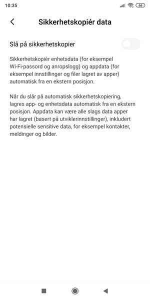 Slå på Slå på sikkerhetskopier