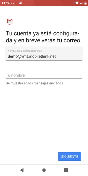 Déle a su cuenta un nombre y escriba su nombre. Seleccione SIGUIENTE