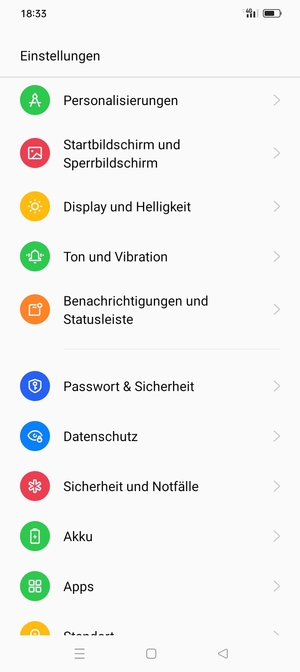 Scrollen Sie und wählen Sie Passwort & Sicherheit