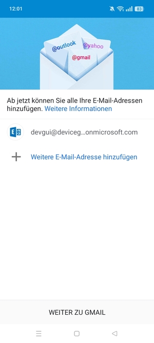 Wählen Sie WEITER ZU GMAIL