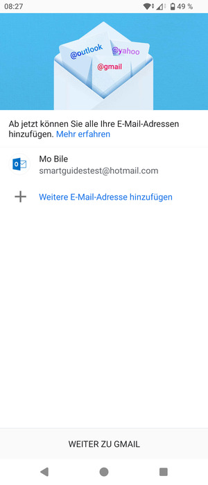 Wählen Sie WEITER ZU GMAIL