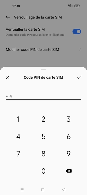 Saisissez code PIN actuel de cette carte SIM et sélectionnez OK