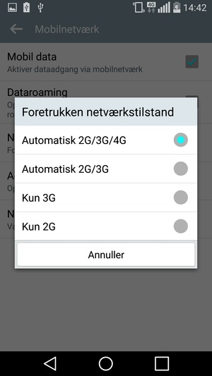 Vælg Kun 2G for at aktivere 2G