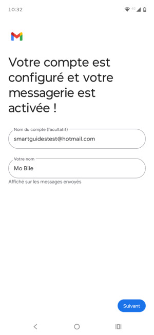 Donnez un nom à votre compte et saisissez votre nom. Sélectionnez Suivant
