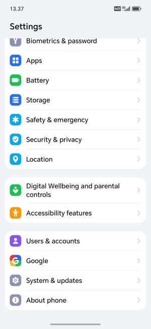 Scroll to and select System & updates
