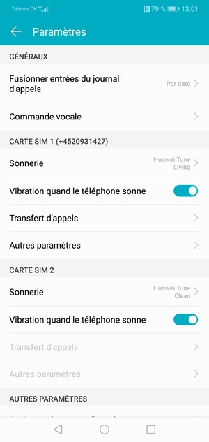 Faites défiler jusqu'à Carte SIM 1 ou Carte SIM 2 et sélectionnez Autres paramètres