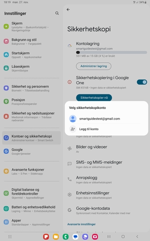 Velg sikkerhetskopi-kontoen din