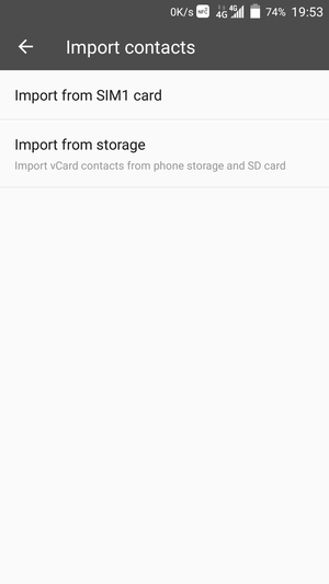 Seleziona Import from SIM card