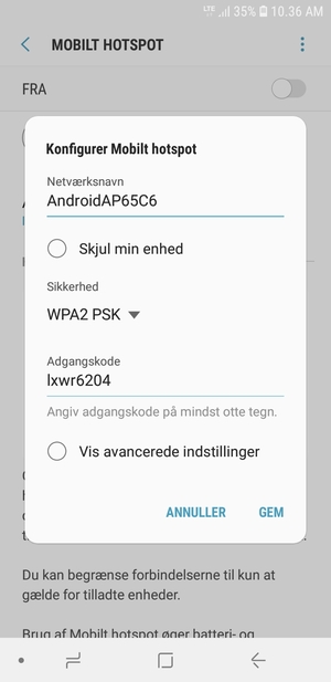 Indtast en adgangskode på minimum 8 tegn og vælg GEM