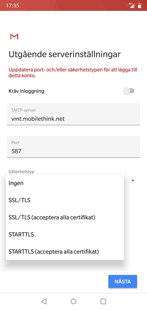 Välj Ingen och NÄSTA