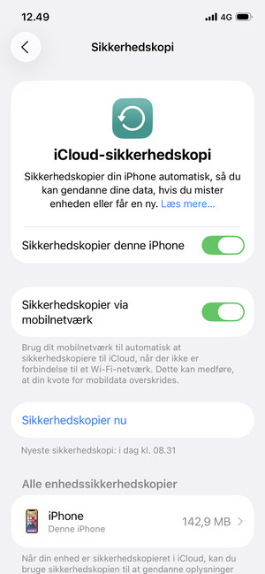 Vælg Sikkerhedskopier nu