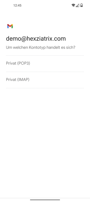 Wählen Sie Privat (POP3) oder Privat (IMAP)
