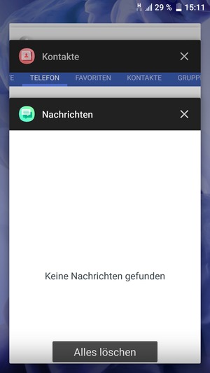 Wählen Sie Alles löschen, um alle laufende Apps zu schließen