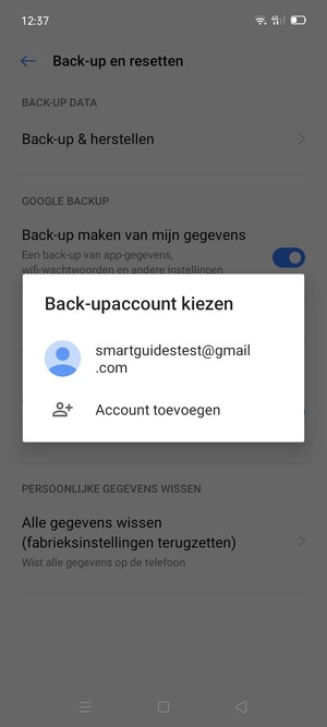 Selecteer uw back-up-account