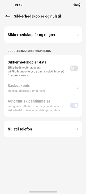 Aktiver Sikkerhedskopiér data