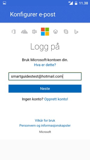 Skriv inn e-postadresse og velg Neste