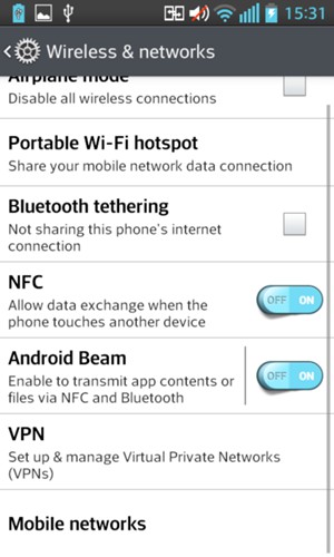 Scroll to and select Mobile networks