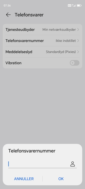 Indtast Telefonsvarernummer og vælg OK