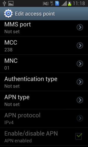 Scroll down and enter MMS information
