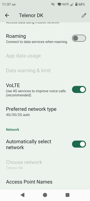 Scroll to and select Access Point Names