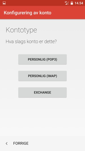 Velg PERSONLIG (POP3) eller PERSONLIG (IMAP)
