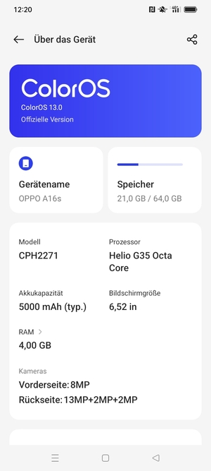 Wählen Sie ColorOS