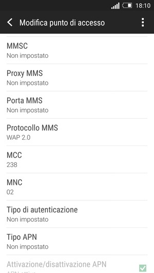 Scorri verso il basso e inserisci le informazioni degli MMS