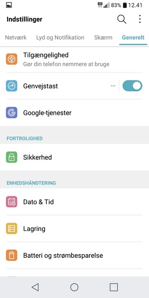 Scroll til og vælg Sikkerhed