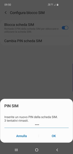 Inserisci Nuovo PIN della scheda SIM e seleziona OK