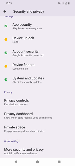 Scroll to and select More security and privacy