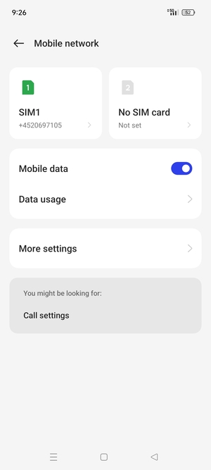 Select SIM1 or SIM2