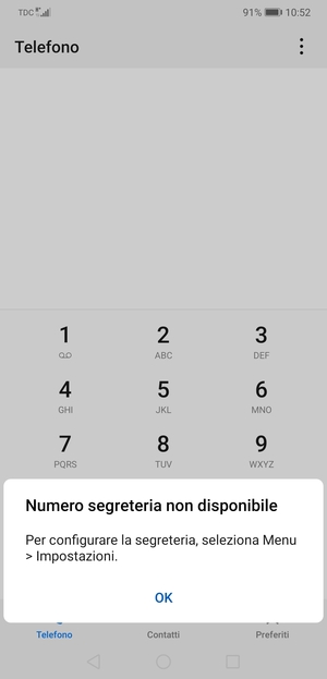 Se la segreteria telefonica non è configurata, seleziona OK