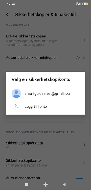 Velg sikkerhetskopi-kontoen din