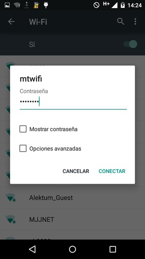 Introduzca la contraseña de Wi-Fi y seleccione CONECTAR