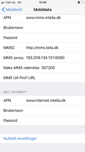 Bla til og velg Nullstill innstillinger