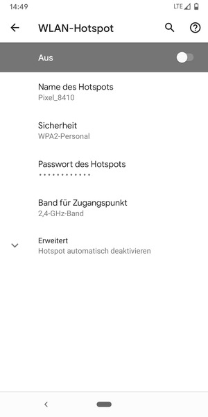 Wählen Sie Passwort des Hotspots