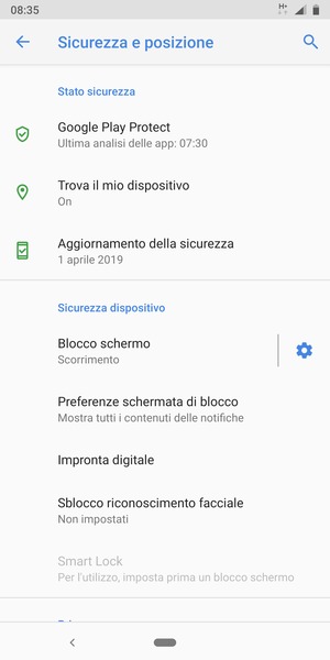Per attivare il blocco dello schermo, vai al menu Sicurezza e posizione e seleziona Blocco schermo